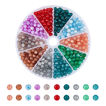 460Pcs 10 Colors Imitation Jade Glass Beads Strands, Crackle Style, Round, Mixed Color, 6~6.5mm, Hole: 1.5mm, about 46Pcs/color