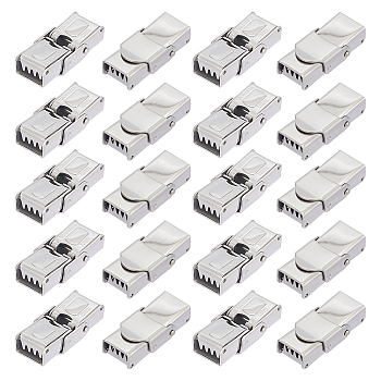 20Pcs Rectangle 201 Stainless Steel Watch Band Clasps, Stainless Steel Color, 25x12x7mm, Hole: 3x8mm