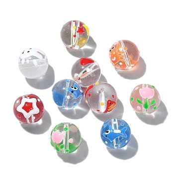 32Pcs 8 Styles Transparent Handmade Lampwork Beads, Round, Mixed Color, 12~17x11~16x15mm, Hole: 1.8mm,  4pcs/style