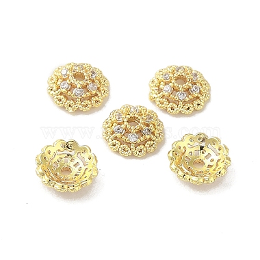 Real 18K Gold Plated Clear Brass+Cubic Zirconia Bead Caps