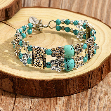 Synthetic Turquoise Beaded Double Layer Multi-strand Bracelet(KL0970)-4