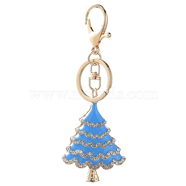 Golden Deep Sky Blue Christmas Tree Alloy Rhinestone+Enamel Big Pendants