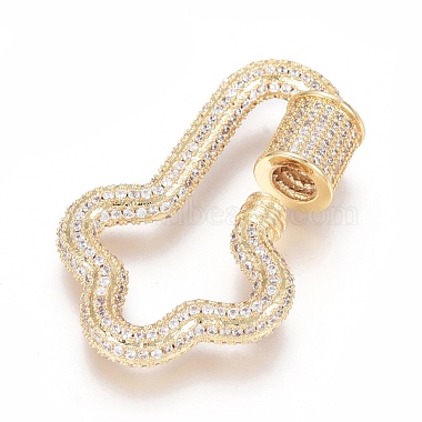 Brass Micro Pave Clear Cubic Zirconia Screw Carabiner Lock Charms(ZIRC-L085-09G)-2