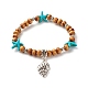 Bracelet extensible perles turquoises synthétiques étoile de mer & perles rondes bois naturel(BJEW-JB07270)-1