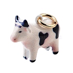 Printed Brass Pendants, Cow Charms, Golden, Black, 15x18x7mm, Hole: 4mm(KK-CBA1A42-03G)