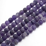 Frosted Natural Amethyst Round Bead Strands, 6mm, Hole: 1mm, about 63~65pcs/strand, 14.9~15.6 inch(G-M064-6mm-13)