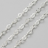 Brass Heart Link Chain, Soldered, for Bag Strap Jewelry Making, Silver, 5x3.5x0.4mm(FIND-TAC0008-47S)