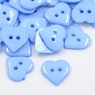 Acrylic Sewing Buttons for Costume Design, Heart Buttons, 2-Hole, Dyed, Cornflower Blue, 14x14x3mm, Hole: 1mm(X-BUTT-E085-B-04)