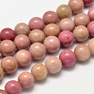 Round Natural Rhodonite Beads Strands, 6mm, Hole: 1mm, about 64pcs/strand, 15.5 inch(G-K092-6mm)