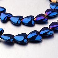 Electroplate Non-magnetic Synthetic Hematite Bead Strands, Heart, Blue Plated, 12x12x4mm, Hole: 1mm, about 38pcs/strand, 15.7 inch(G-F300-22D-05)