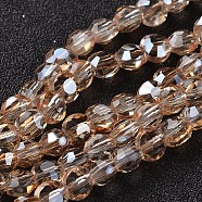 Electroplate Glass Bead Strands, Full Rainbow Plated, Flat Round, Faceted, Sandy Brown, 5~6x4mm, Hole: 1mm, about 72pcs/strand, 15 inch(EGLA-J137-6mm-A-FR02)