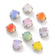 Flat Round Opal Sew On Rhinestones, Multi-Strand Links, K9 Glass Rhinestone with Brass Prong Settings, Mixed Color, Platinum, 8x6mm, Hole: 0.8mm(RGLA-G024-12B-P)