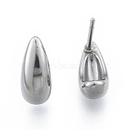 304 Stainless Steel Teardrop Stud Earrings for Women, Stainless Steel Color, 10x4.5mm, Pin: 0.7mm(EJEW-N052-01P)