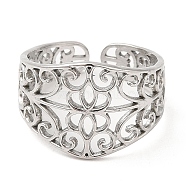 304 Stainless Steel Open Cuff Rings, Hollow Flower, Stainless Steel Color, US Size 7 3/4(17.9mm)(RJEW-K245-75P)