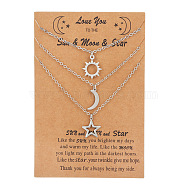 3Pcs 3 Styles Stainless Steel Sun/Moon/Star Pendant Cable Chain Couple Necklaces for Women Men, Stainless Steel Color, 17.72 inch(45cm), 1pc/style(PW-WG7A197-03)