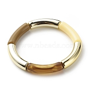 Acrylic Curved Tube Beaded Stretch Bracelet for Women, Coffee, Inner Diameter: 2-1/8 inch(5.3cm)(BJEW-JB08438-02)