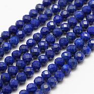 Natural Lapis Lazuli Beads Strands, Grade A, Faceted, Round, 5mm, Hole: 1mm, about 72pcs/strand, 14.5 inch(37cm)(G-G682-40-5mm)