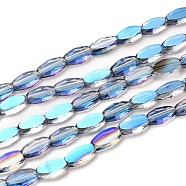 Transparent Electroplate Glass Beads Strands, Faceted, Oval, Half Rainbow Plated, Sky Blue, 10.5x6x3mm, Hole: 1.2mm, about 50pcs/Strand, 21.26''(54cm)(EGLA-J150-C-HR01)
