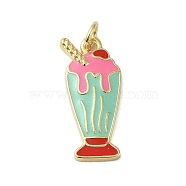 Rack Plating Brass Enamel Pendants, with Jump Ring, Cadmium Free & Lead Free, Real 18K Gold Plated, Ice Cream Charm, Turquoise, 22.5x10x1.6mm, Hole: 3.4mm(KK-S372-03B-02)