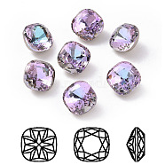K9 Glass Rhinestone Cabochons, Pointed Back & Back Plated, Faceted, Square, Vitrail Light, 8x8x5.5mm(RGLA-A025-03A-001VL)