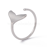 201 Stainless Steel Whale Tail Shape Open Cuff Ring for Women, Stainless Steel Color, US Size 6 1/2(16.9mm)(RJEW-C045-09P)