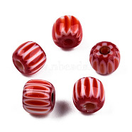 Handmade Lampwork Beads Strands, Column, Dark Red, 5.5~7.5x4.5~6mm, Hole: 1.4mm, about 70~72pcs/strand, 15.75 inch~15.94 inch(40~40.5cm)(LAMP-N023-003-08)