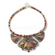 Alloy Rhinestone Teardrop Bib Necklace, Bohemia Necklace with Cloth Cords, Colorful, 19.02 inch(48.3cm)(NJEW-C029-01C)