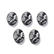 Black Opaque Acrylic Beads, Metal Enlaced, Oval with Insect Pattern, Silver, 17.5x13x5.5mm, Hole: 1.6mm(X-OACR-G016-28B)