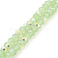 Baking Painted Transparent Glass Beads Strands, Imitation Opalite, Faceted, AB Color Plated, Round, Light Green, 8x6.5mm, Hole: 1.4mm, about 64~65pcs/strand, 16.34~16.54''(41.5~42cm)(DGLA-A034-J8mm-B02)