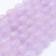 Natural Jade Beads Strands, Dyed, Faceted, teardrop, Violet, 12x8~8.5mm, Hole: 1mm, about 32pcs/strand, 14.9 inch(38cm)(X-G-F531-F09)