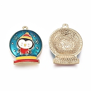 Alloy Enamel Pendants, for Christmas, Flat Round with Penguin, Colorful, Golden, 26x20.5x4mm, Hole: 1.5mm(X-ENAM-E568-02G)