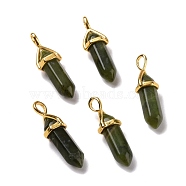 Natural Green Xinyi Jade, Chinese Southern Jade Pendants, Faceted, with Golden Tone Brass Findings, Lead free & Cadmium Free, Bullet, 27~30x9~10x7~8mm, Hole: 4x3mm(G-K329-59G)