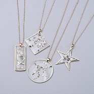 Epoxy Resin Pendant Necklaces, with Brass Cable Chains and Cardboard Jewelry Set Boxes, Mixed Shapes, Real 18K Gold Plated, Clear, 17.2 inch~17.32 inch(43.8~44cm)(NJEW-JN02481-M)