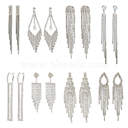 8 Pairs 8 Style Crystal Rhinestone Dangle Stud Earrings, Brass Chain Tassel Earrings with Sterling Silver Pins for Women, Platinum, 75~115mm, Pin: 0.6~0.7mm, 1 pair/style(EJEW-AN0003-13)