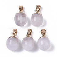 Top Golden Plated Natural Quartz Crystal Pendants, with Iron Snap on Bails & Loop, Barrel, 17~19x11.5~12.5mm, Hole: 4x6mm(X-G-T131-03O)