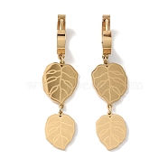 Leaf 304 Stainless Steel Dangle Earrings, Hoop Earrings for Women, Real 18K Gold Plated, 47x12mm(EJEW-L283-046G)