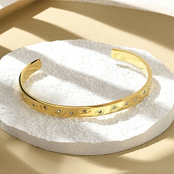 304 Stainless Steel Cuff Bangles, with Cubic Zirconia, Real 18K Gold Plated, Mixed Shapes, Inner Diameter: 2x2-3/8 inch(5x6cm)(BJEW-P348-02B-G)