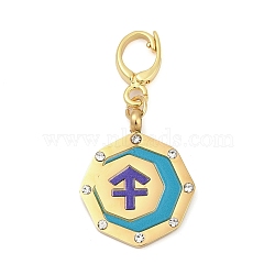 304 Stainless Steel Enamel Pendant Decoration, with Clear Cubic Zirconia, Octagon with Constellations, Golden, Sagittarius, 35.5mm(STAS-S168-01G-09)