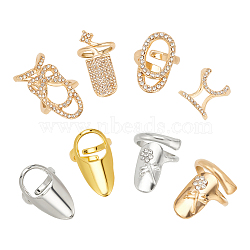 8Pcs 8 Styles Alloy Rhinestone Finger Nail Tip Claw Rings, Fingernail Claw Nail Cap Cover Ring, for Women Girls, Mixed Color, 2~17mm, Inner Diameter: 10.5~16mm, 1pc/style(MRMJ-NB0001-22)