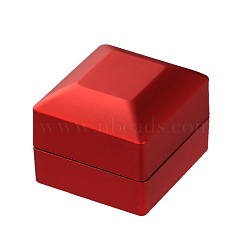 Valentines Day Gifts Packaging Wood Finger Ring Boxes, with LED, Square, Red, 64x65x50mm(OBOX-O001-12)