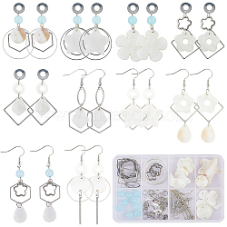 SUNNYCLUE DIY Star & Flower Natural Shell Dangle Earrings Making Kit, Mixed Color, 6~30x1.5~30x0.7~8mm, Hole: 1~2mm(DIY-SC0025-13)