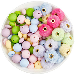 20Pcs 5 Colors Imitation Mink Fur European Beads, Large Hole Beads, with Alloy Core, Rondelle, with 50Pcs Rondelle Silicone Focal Beads and 25Pcs Round Silicone Focal Beads, Mixed Color, 20x12.5mm, Hole: 4mm(FIND-PA0001-62C)