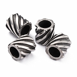 304 Stainless Steel European Beads, Large Hole Beads, Column, Antique Silver, 10x9mm, Hole: 6mm(STAS-B011-07AS)