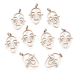 304 Stainless Steel Charms, Laser Cut, with Jump Ring, Abstract Face, Rose Gold, 13.5x10x1mm, Jump Ring: 3x0.4mm, 2.2mm inner diameter(STAS-S116-066RG)