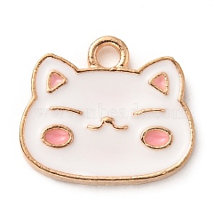 Alloy Enamel Pendants, Light Gold, Cat, White, 14x16x1.5mm, Hole: 1.8mm(FIND-CJC0003-77LG-02)