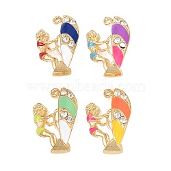 Alloy Enamel Rhinestone Pendants, Rack Plating, Surfer Girl Charms, Cadmium Free & Nickel Free & Lead Free, Golden, Mixed Color, 30x18.5x14.5mm, Hole: 2mm(FIND-B062-10G)