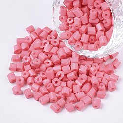 6/0 Two Cut Glass Seed Beads, Hexagon, Baking Paint, Hot Pink, 3.5~5x3.5~4mm, Hole: 1mm, about 4500pcs/bag(SEED-S033-06B-12)