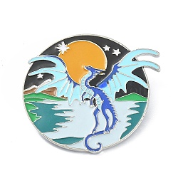 Alloy Brooches, Enamel Pins, Dragon, Alice Blue, 47.5x50.5x8.8mm(JEWB-R017-28)