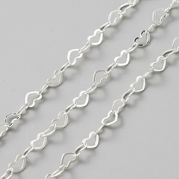 Brass Heart Link Chain, Soldered, for Bag Strap Jewelry Making, Silver, 5x3.5x0.4mm