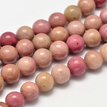 Round Natural Rhodonite Beads Strands, 6mm, Hole: 1mm, about 64pcs/strand, 15.5 inch
